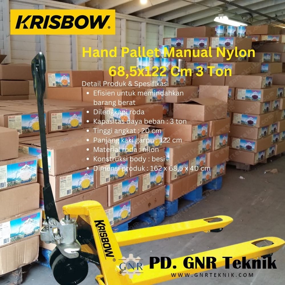 Krisbow Hand Pallet Manual Nylon 68,5x122 Cm 3 Ton