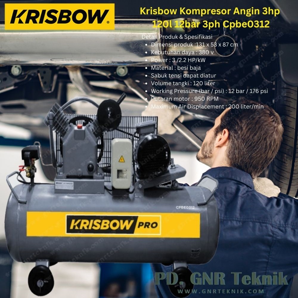 Krisbow Kompresor Angin 3hp 120l 12bar 3ph